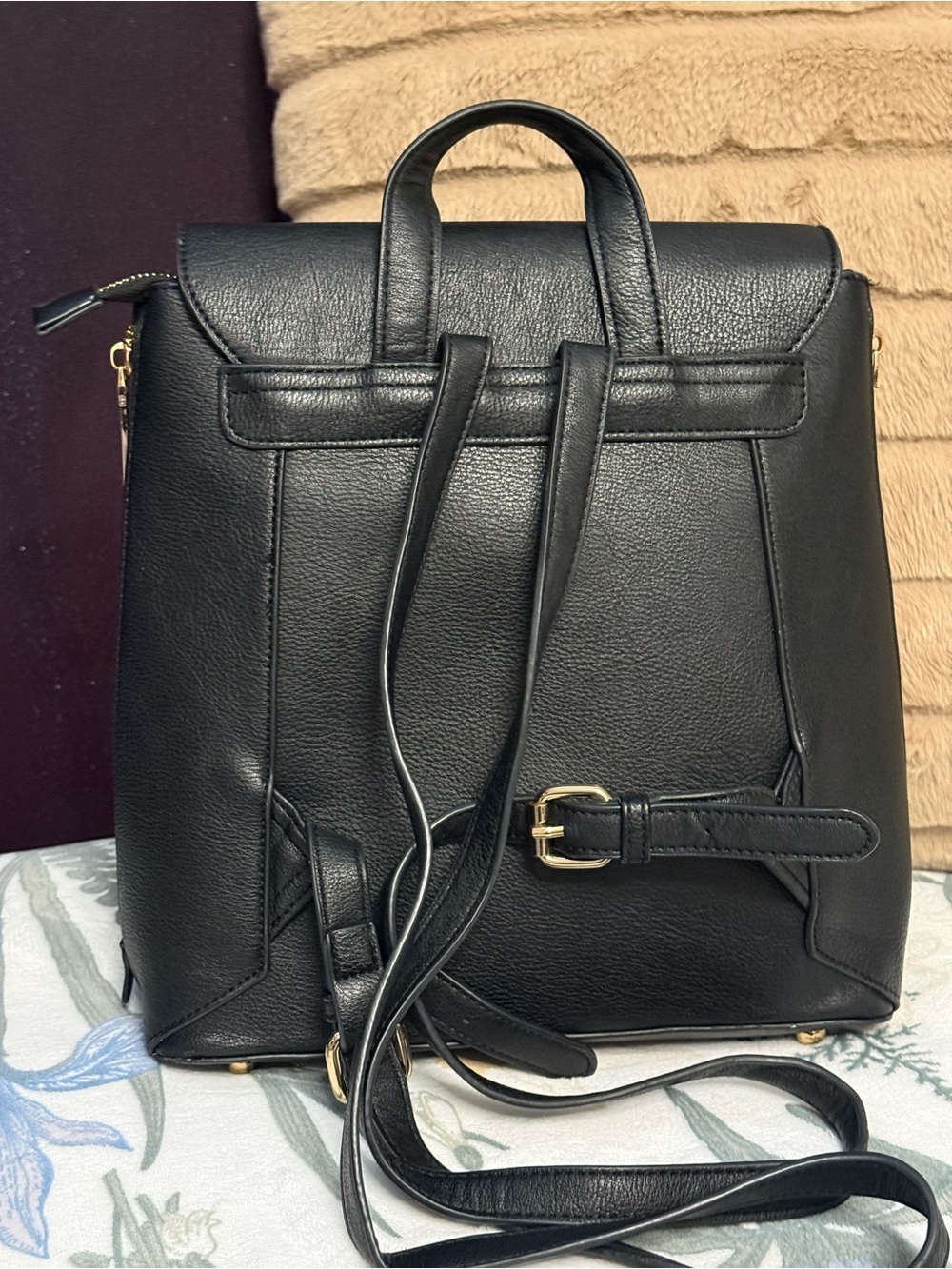 ✨ Dune London Black Structured Backpack | Gold Hardware Pebbled Vegan Leather ✨ - Picture 3 of 8